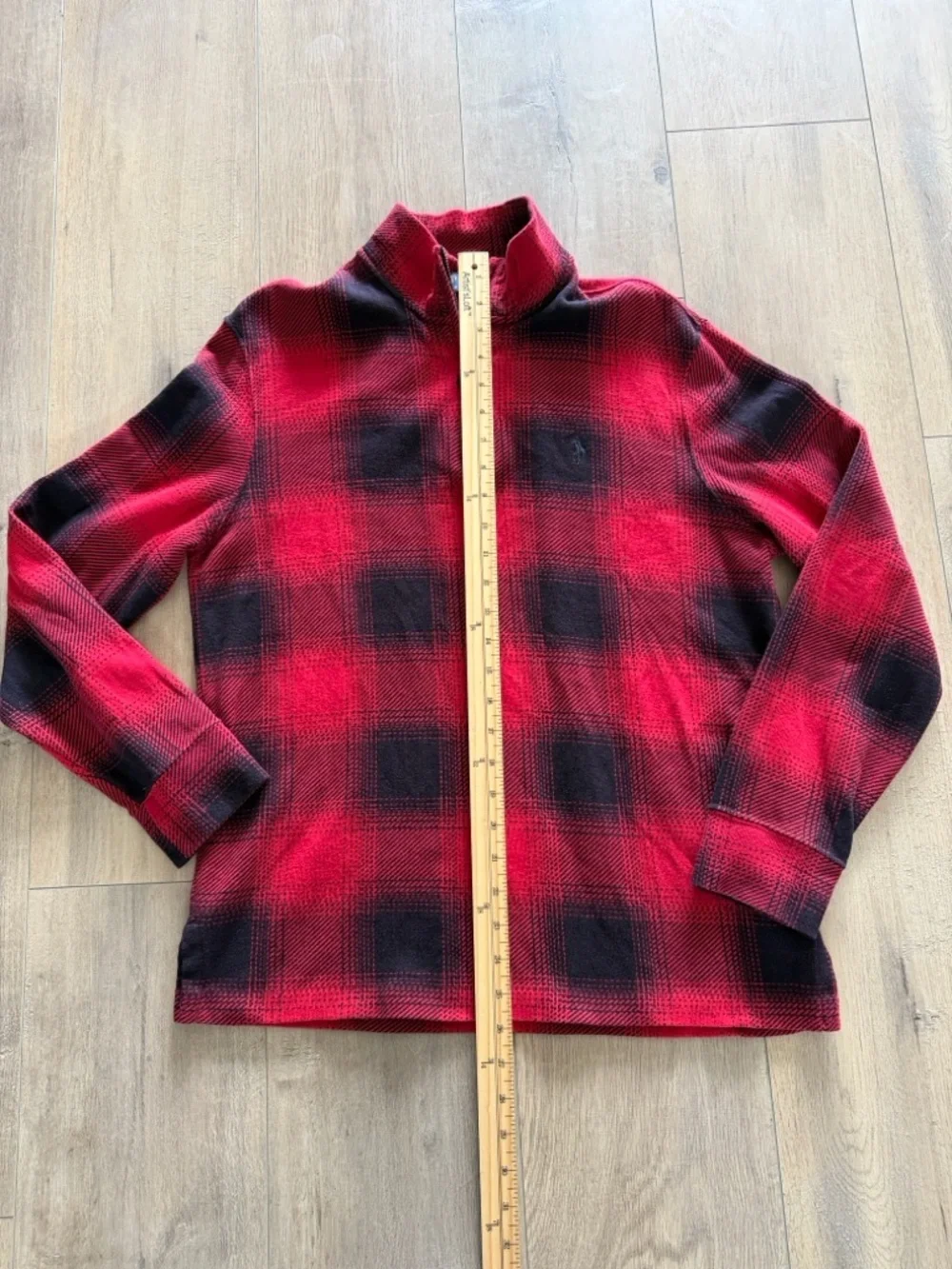 Polo Ralph Lauren Tartan Plaid Red Black Plaid Quarter-Zip Sweater Size S Preppy